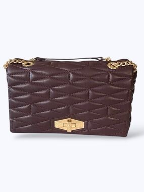 INC Dark Purple Plum Quilted Leather Shoulder Crossbody Bag